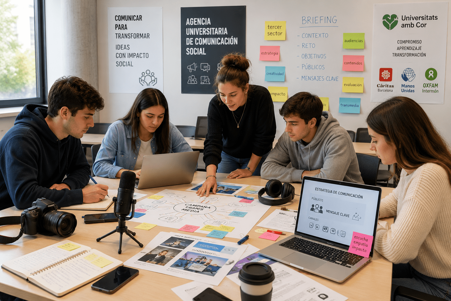 Aula universitaria convertida en agencia de comunicación social para representar el Proyecto ACTÚA de innovación docente en comunicación